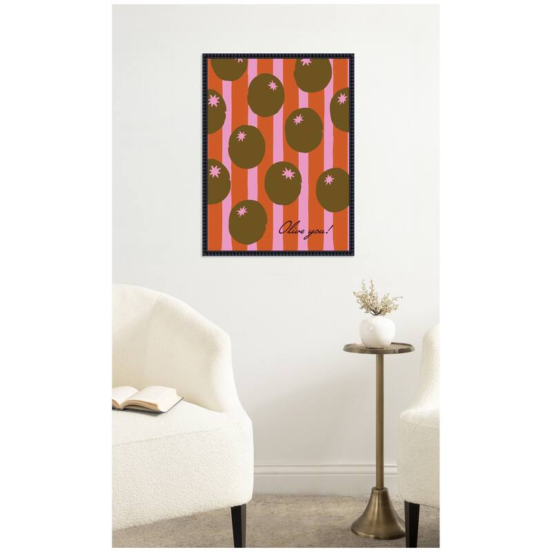 Kate and Laurel Olive You Pink Stripes by Lucky Guava Framed Canvas Wall Art Print