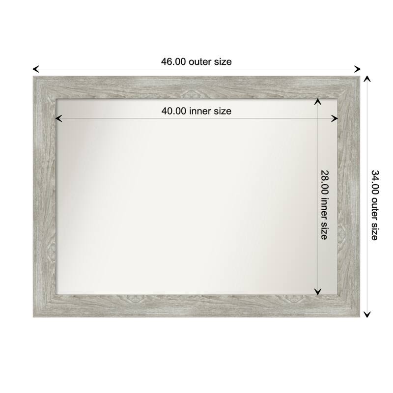 Dove Greywash Framed Non-Beveled Custom Wall Mirror, Bathroom Vanity Mirror - Outer Size: 46 x 34