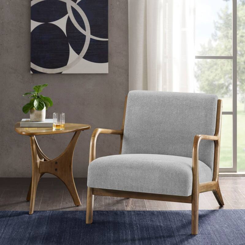 Roomfitters Mid-Century Lounge Chair with Solid Wood Frame, Upholstered Accent Seating, Living Room Chair