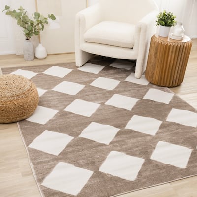Brown Cream Soft Diamonds Geometric Area Rug