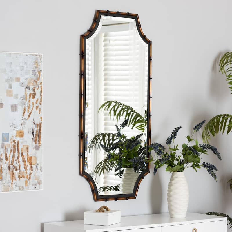 Lieven Rustic Glam and Luxe Two-Tone Light Brown and Black Finished Metal Accent Wall Mirror - Light Brown, Black