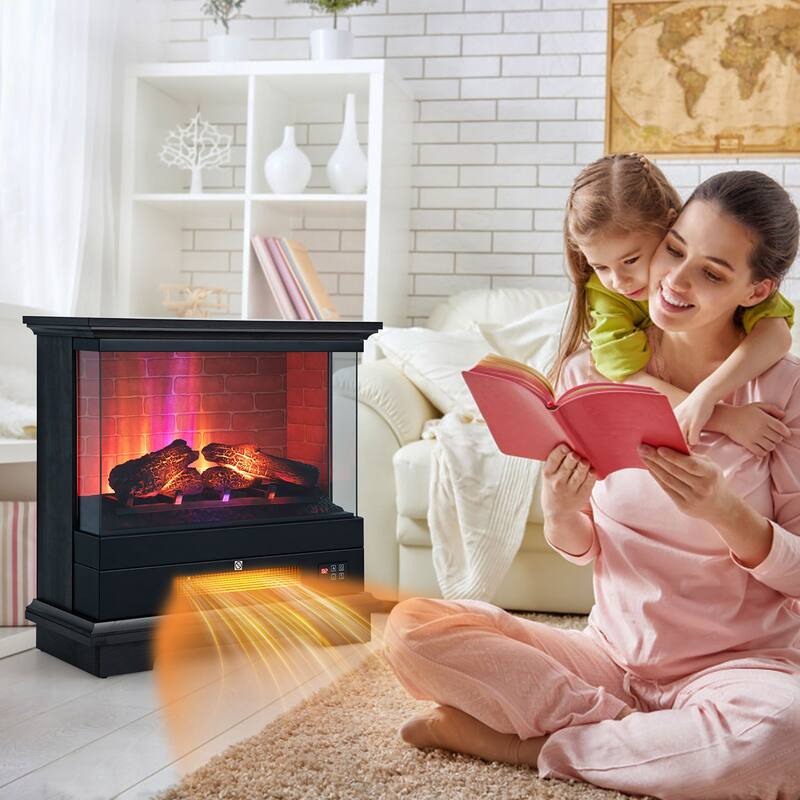 Costway 27'' Freestanding Electric Fireplace Heater w/ 3-Level Flame - See Details