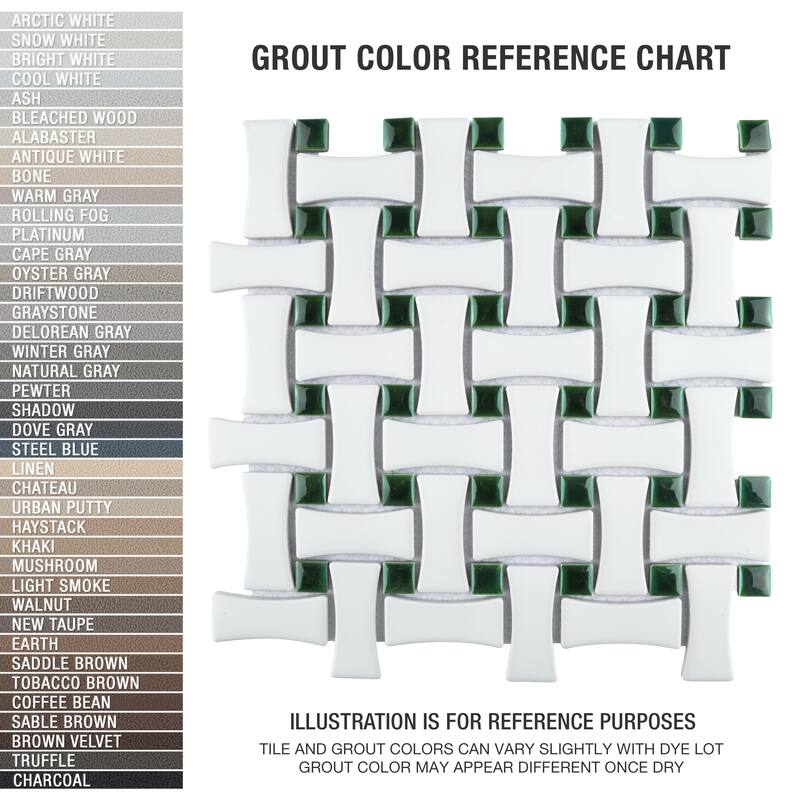 Merola Tile Metro Ion Dog Bone Basketweave Emerald Dot w/Matte White 10" x 10" Porcelain Mosaic Floor and Wall Tile