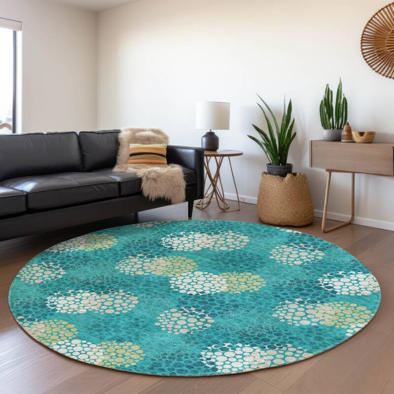 Machine Washable Indoor/ Outdoor Chantille Modern Bubbles Rug