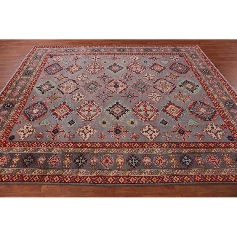 Hand Knotted Oriental 100% Wool Carpet Traditional All-Over Greys & Charcoal Kazak Area Rug - 9' 0'' X 8' 3''