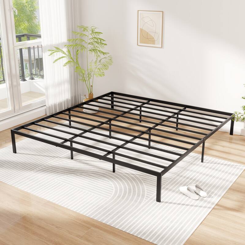 Gymax King Size Metal Bed Frame Heavy Duty Support Slats Mattress