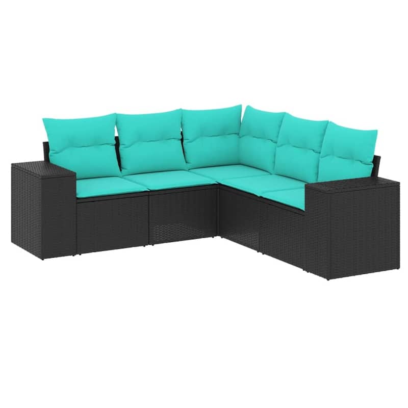 vidaXL 5 Piece Patio Sofa Set with Cushions Black Poly Rattan