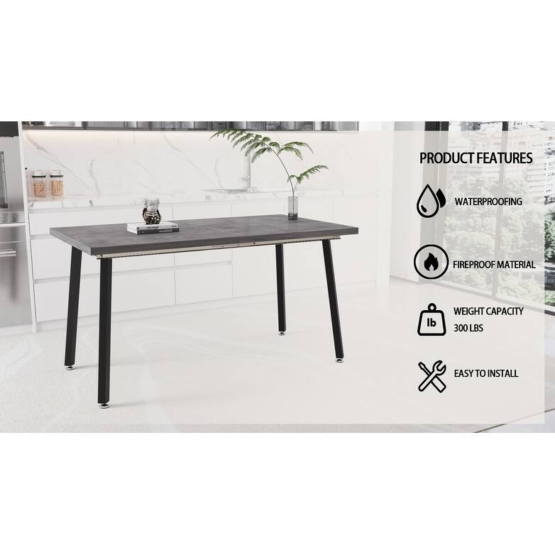 55.12-70.87"expandable modern kitchen dining table, rectangular MDF dining table for 4-6 people, medieval industrial style, with