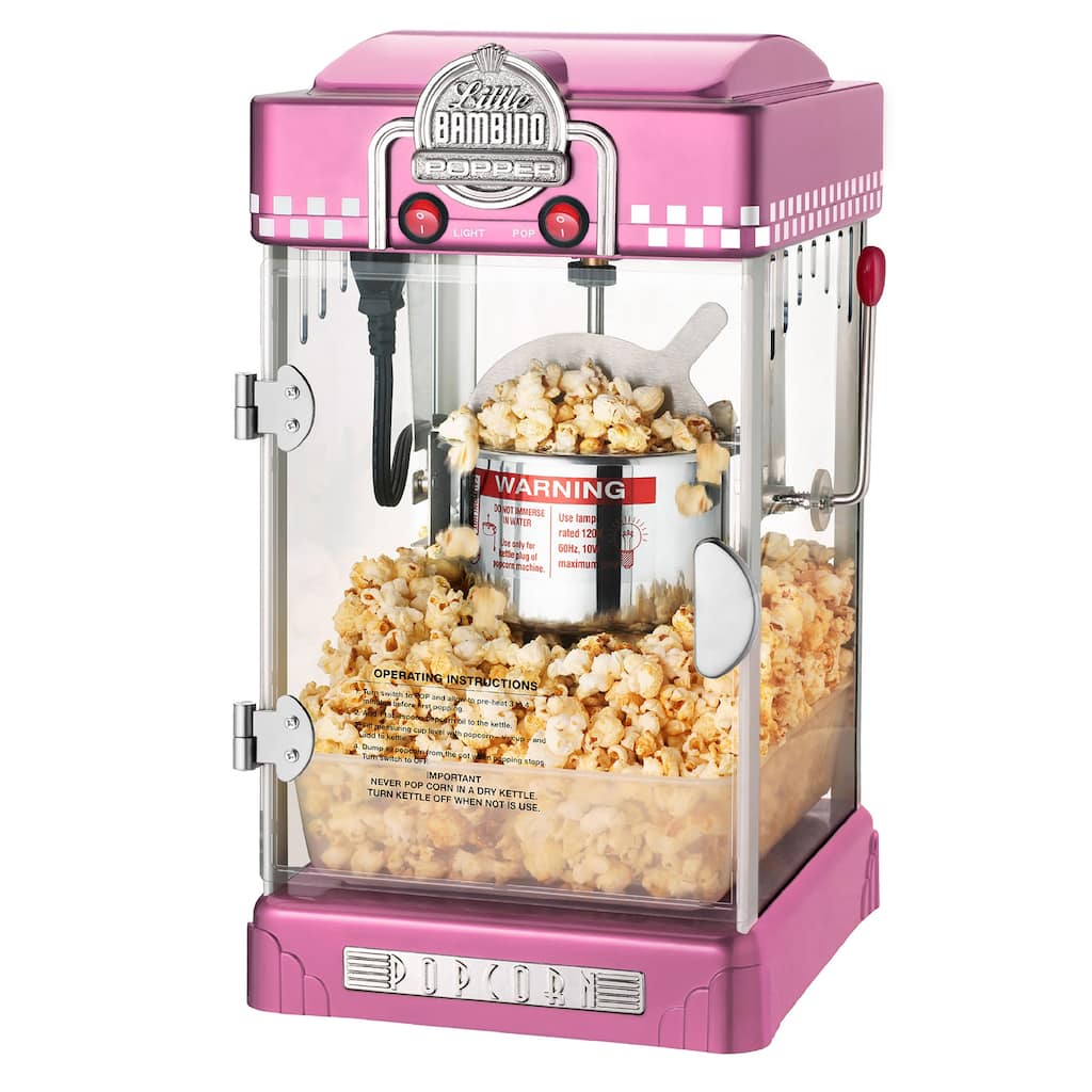 Little Bambino Countertop Popcorn Machine – 2.5oz Kettle with Measuring Spoon, Scoop, and 25 Serving Bags (Pink)