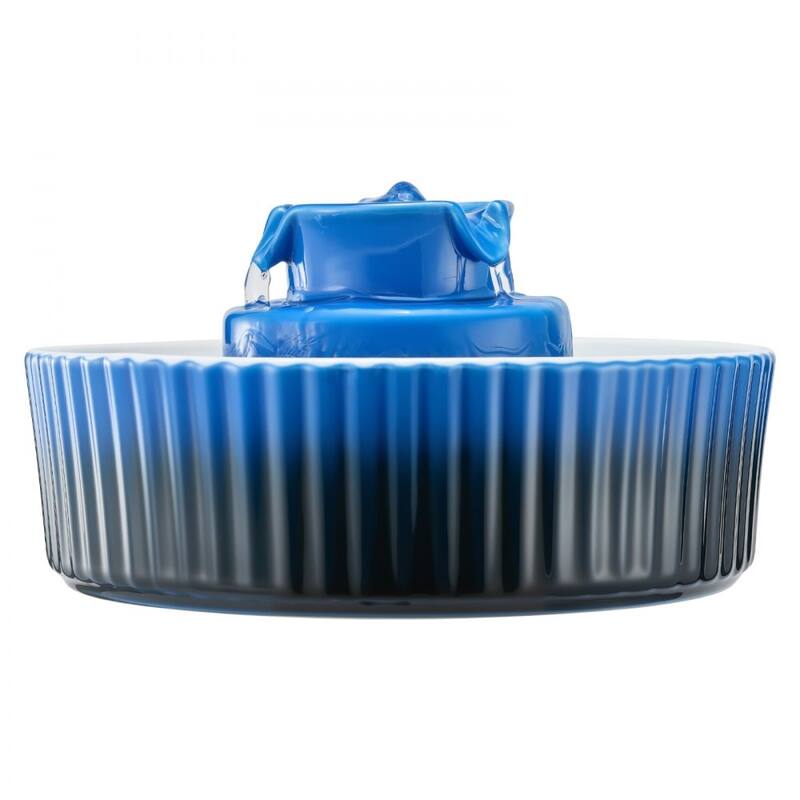 Blue Ceramic Pet Water Fountain 2.1L with Quiet Pump and Dual Filter - 9.45 x 9.45 x 5.12 in
