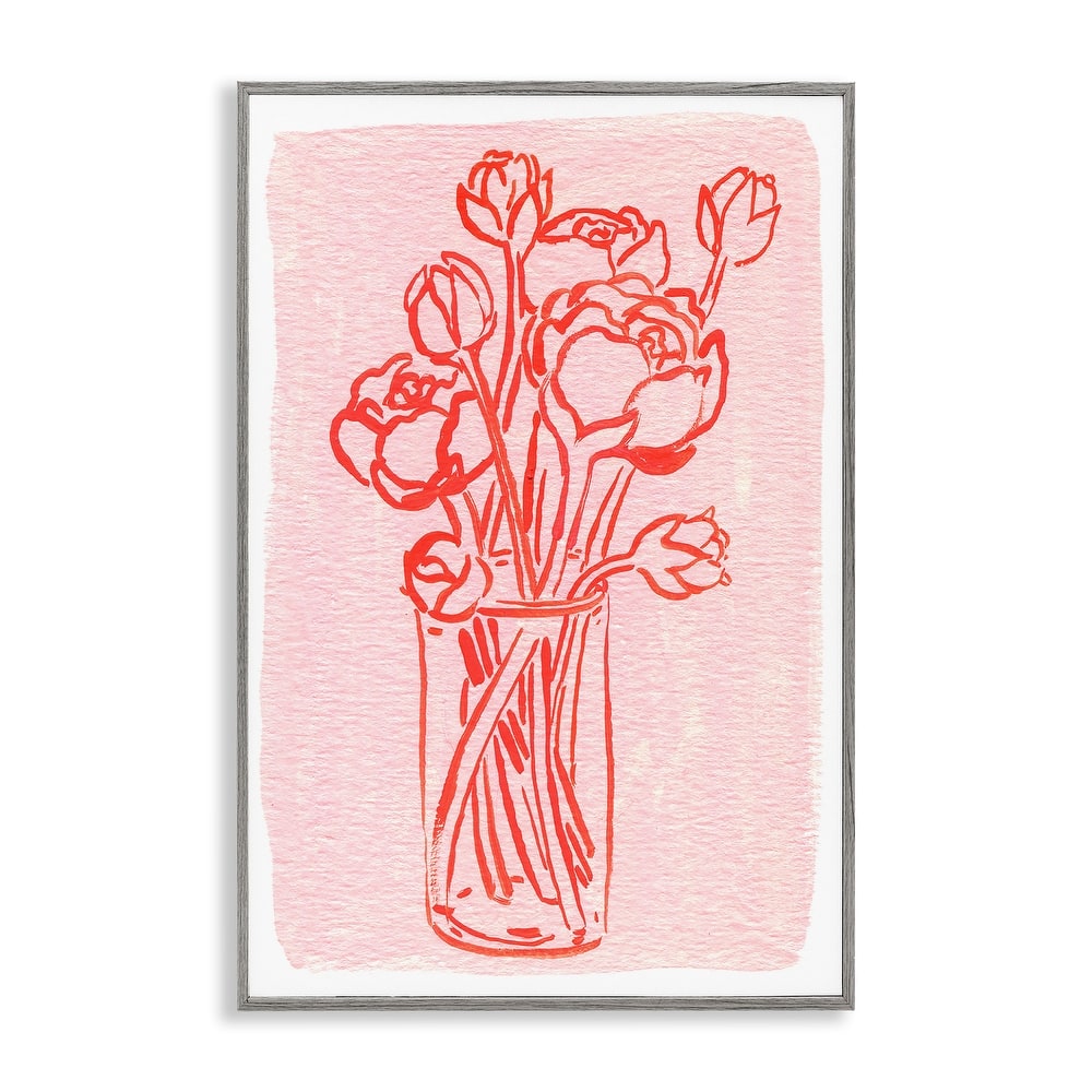 Stupell Outlined Peony Vase Framed Giclee Art Design By Hannah Moren