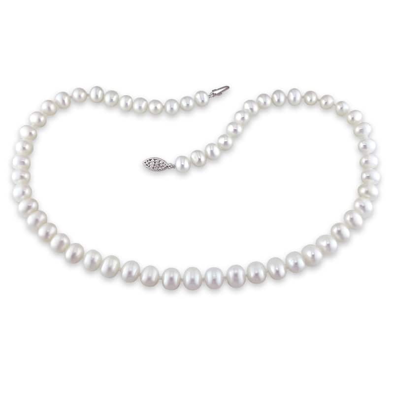 Miadora Sterling Silver White Cultured Freshwater Pearl Necklace (6.5-7 mm)