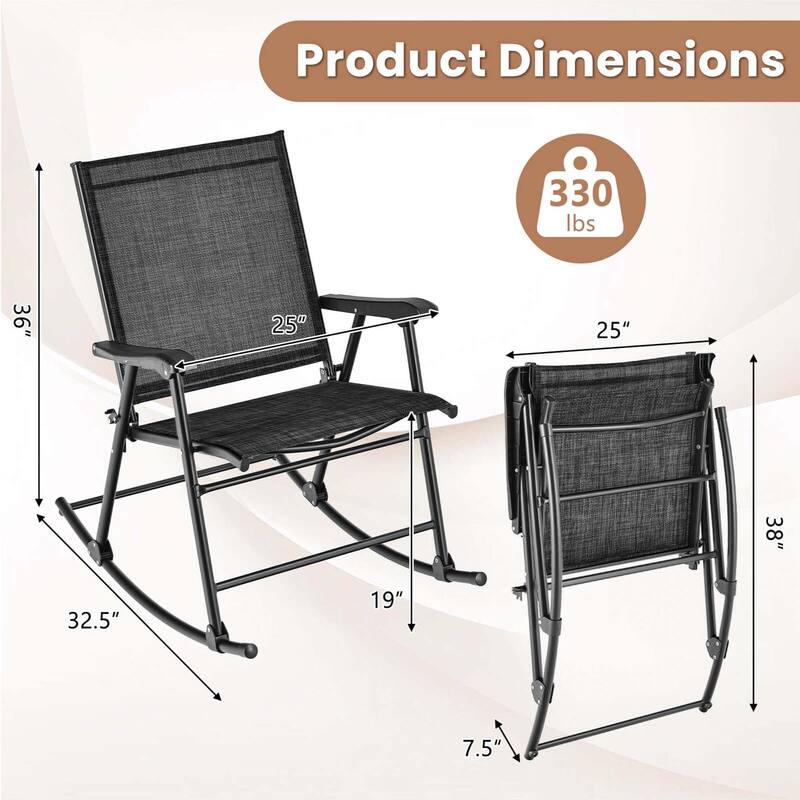 Costway 2 PCS Patio Folding Rocking Chair Heavy-Duty Metal Frame - See Details