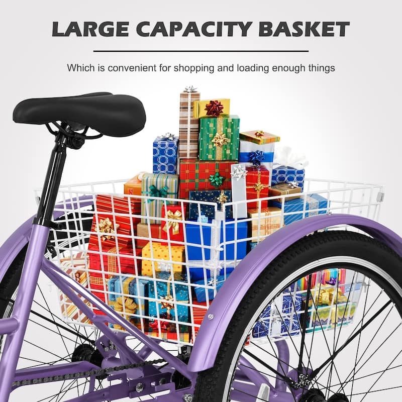 DoCred Mountain Tricycle 7 Speed 3 Wheel Bike with Basket