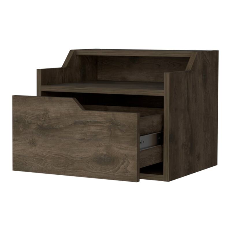 Modern Dual-Shelf Floating Nightstand in Dark Brown with Wall-Mountable Design