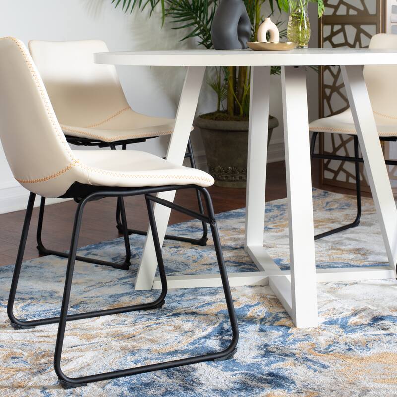 Modern Dining Set with Round Table & Faux Leather Chairs