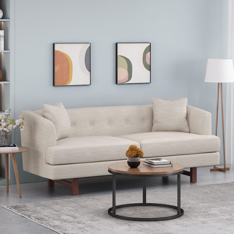 73.5" Loveseat, Family Room Fabric Sofa, Tufted Upholstered Arm Couch with Wood Legs for Living Room Bedroom - Beige