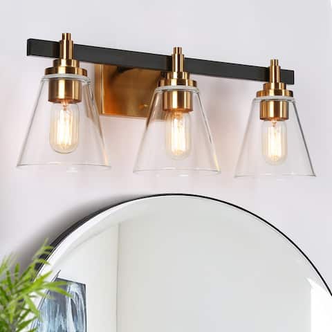 2/3/4 Light Mid Century Modern Black Gold Bathroom Vanity Lights Clear Glass Wall Sconces