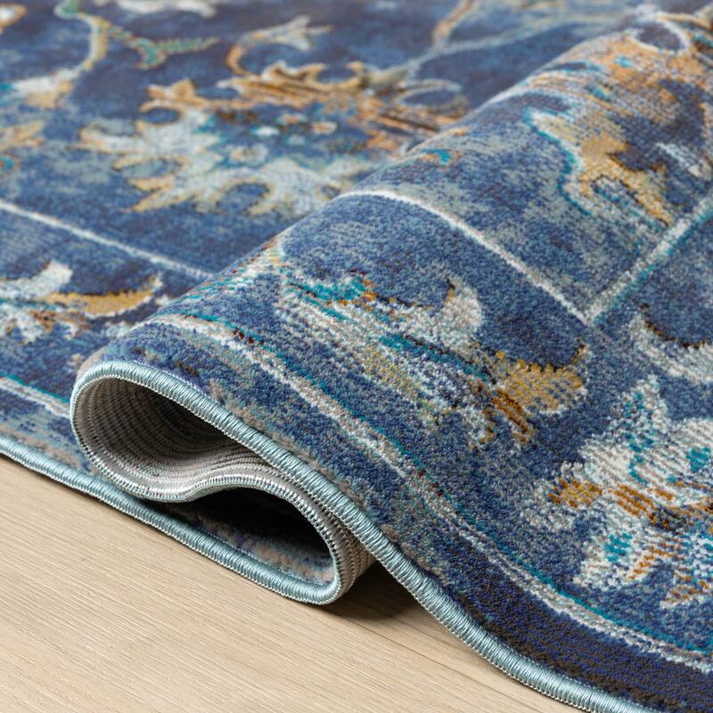 Sevita Gaia Farmhouse Floral Durable Performance Blue Indoor Area Rug