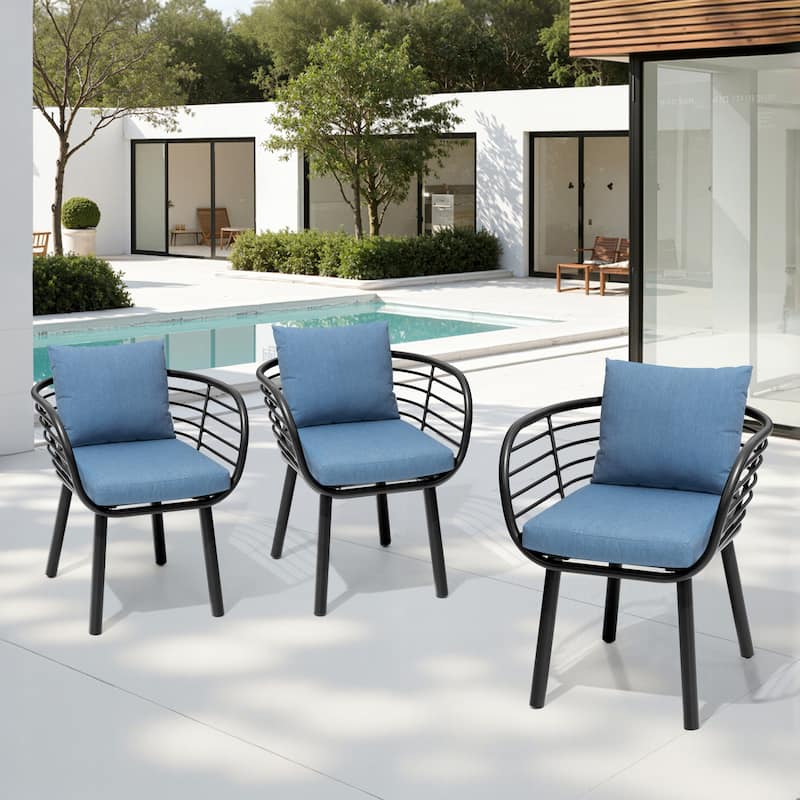 Aluminum Dining Chair with Sunbrella Seat and Back Cushions - SpectrumDenim-Set of 3