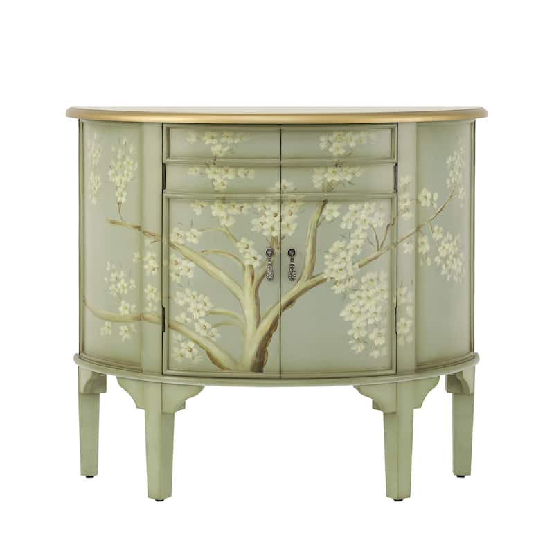 Christopher Knight Home - Maribelle Vintage Hand-Painted Half Moon Accent Cabinet with Floral Design and Gold Trim