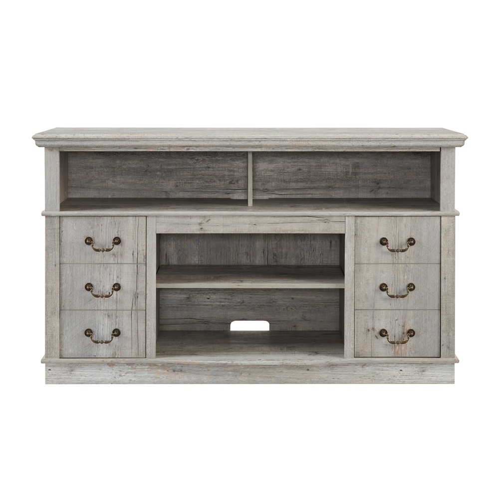 Country-Style TV Stand, for TVs Up 65'', With Drawer Doors and Open Shelving, for The Living Room, Light Gray