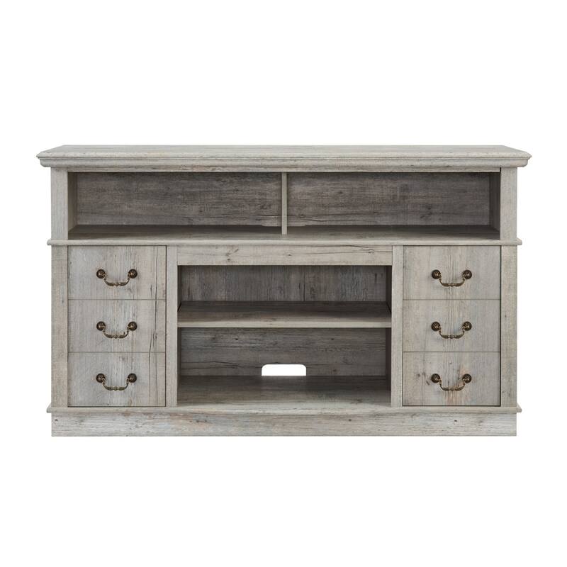 Country-Style TV Stand, for TVs Up 65'', With Drawer Doors and Open Shelving, for The Living Room, Light Gray - Grey