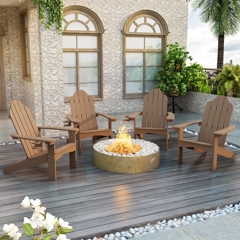 LUE BONA Patio HDPS Adirondack Chair Plastic Weather Resistant Outdoor Chairs Set of 4 - 30 in.W x 35 in.D x 36.5 in.H - Brown