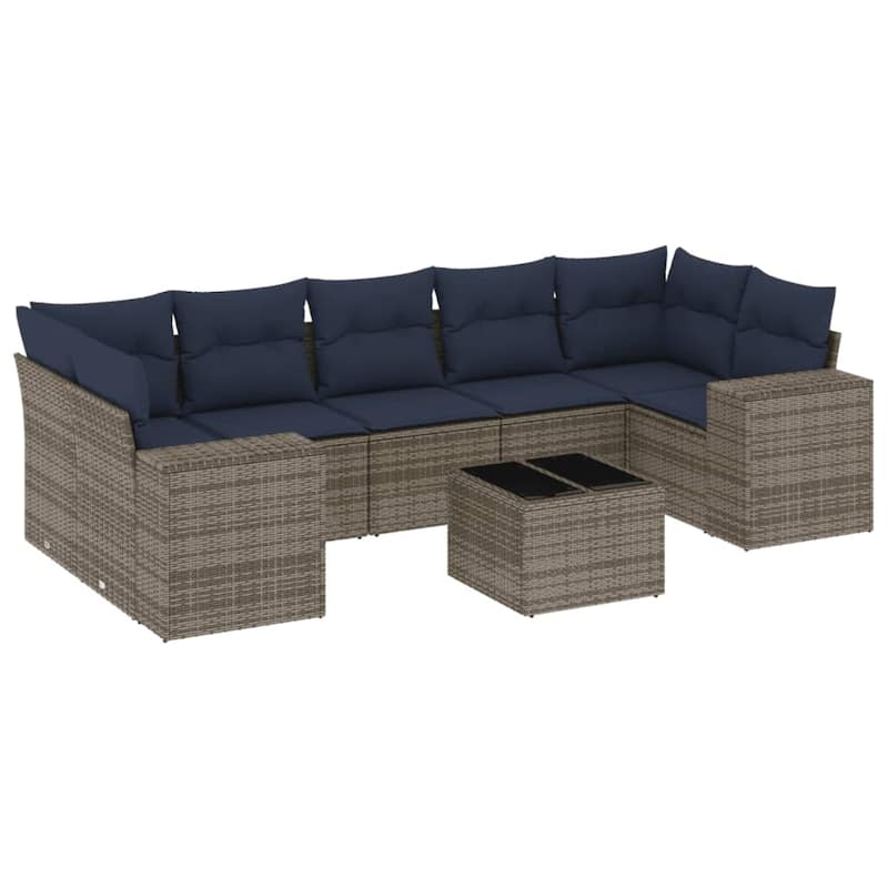 vidaXL 8 Piece Patio Sofa Set with Cushions Black Poly Rattan - 24.4" x 24.4" x 27.2"