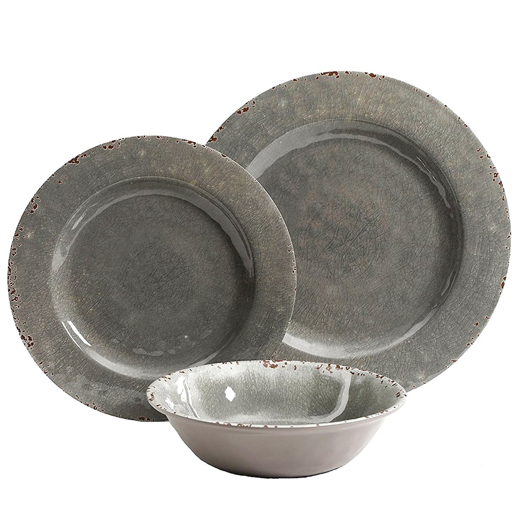 Tambora 12 Piece Lightweight Melamine Dinnerware Set in Rustic Gray