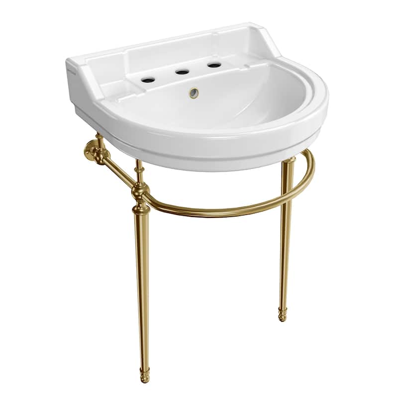 Whitehaus Console Sink With Semi-Circular Bowl, Metal Leg Supports and Front Towel Bar.