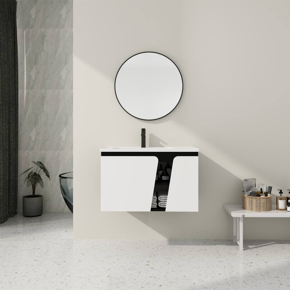 Floating Wall-Mounted Bathroom Vanity With Single Sink