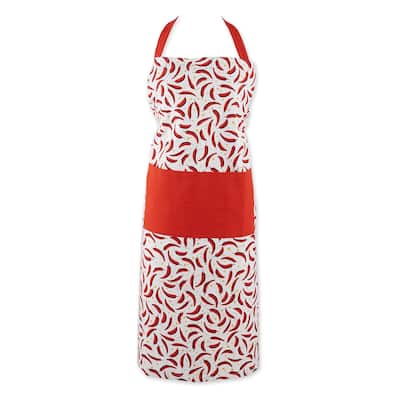 Chili Peppers Unisex Cotton Kitchen Chef Apron - 35" - White and Red