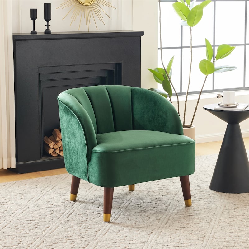 Upholstered Barrel Accent Chair with Wooden Legs