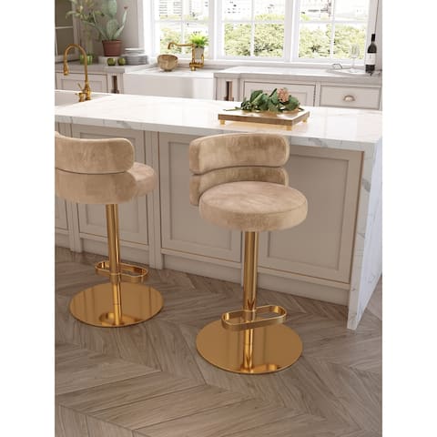 LUXMOD Gold Stainless Steel Bar Stools Adjustable Memory Foam Bars Chair in Velvet Fabric, Counter Height Stools Back Bar Chair