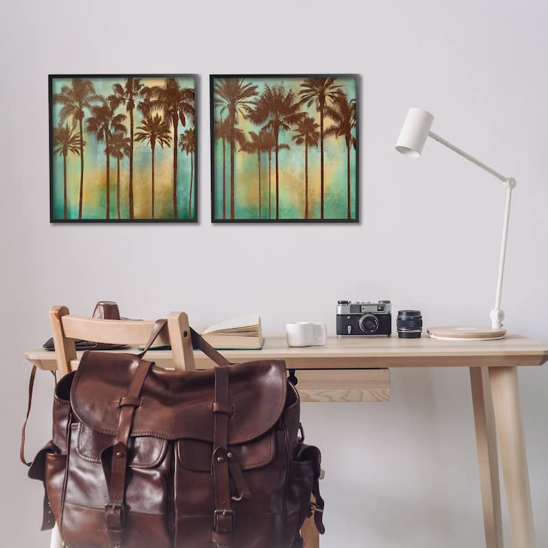 Stupell Palms on Blue & Orange Framed Giclee Art Design By John Seba (Set of 2)