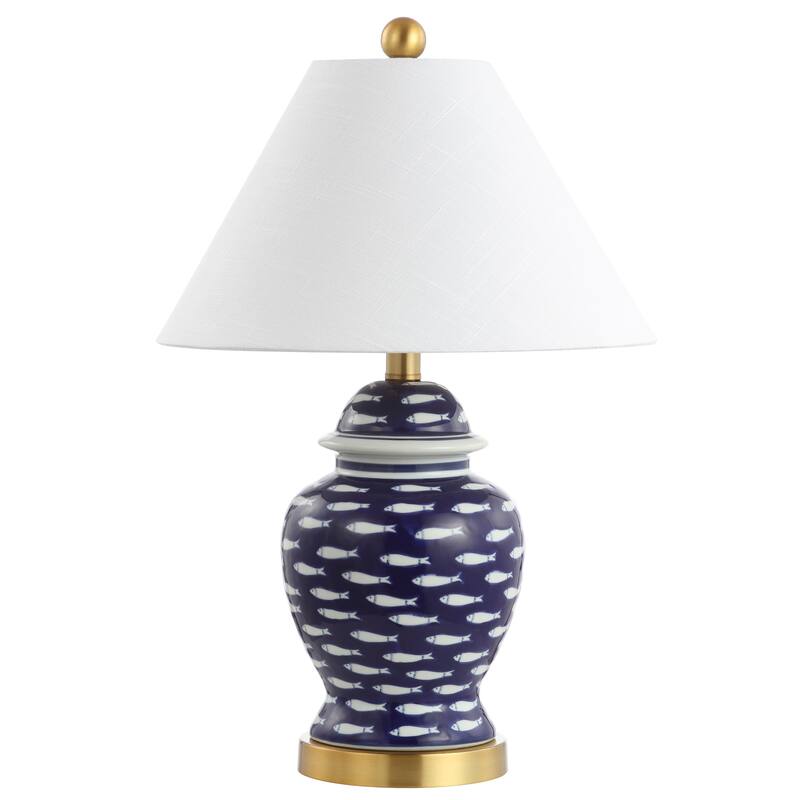 Quatrefoil of Fish 22" Ginger Jar Ceramic/Metal LED Table Lamp, Navy by JONATHAN Y