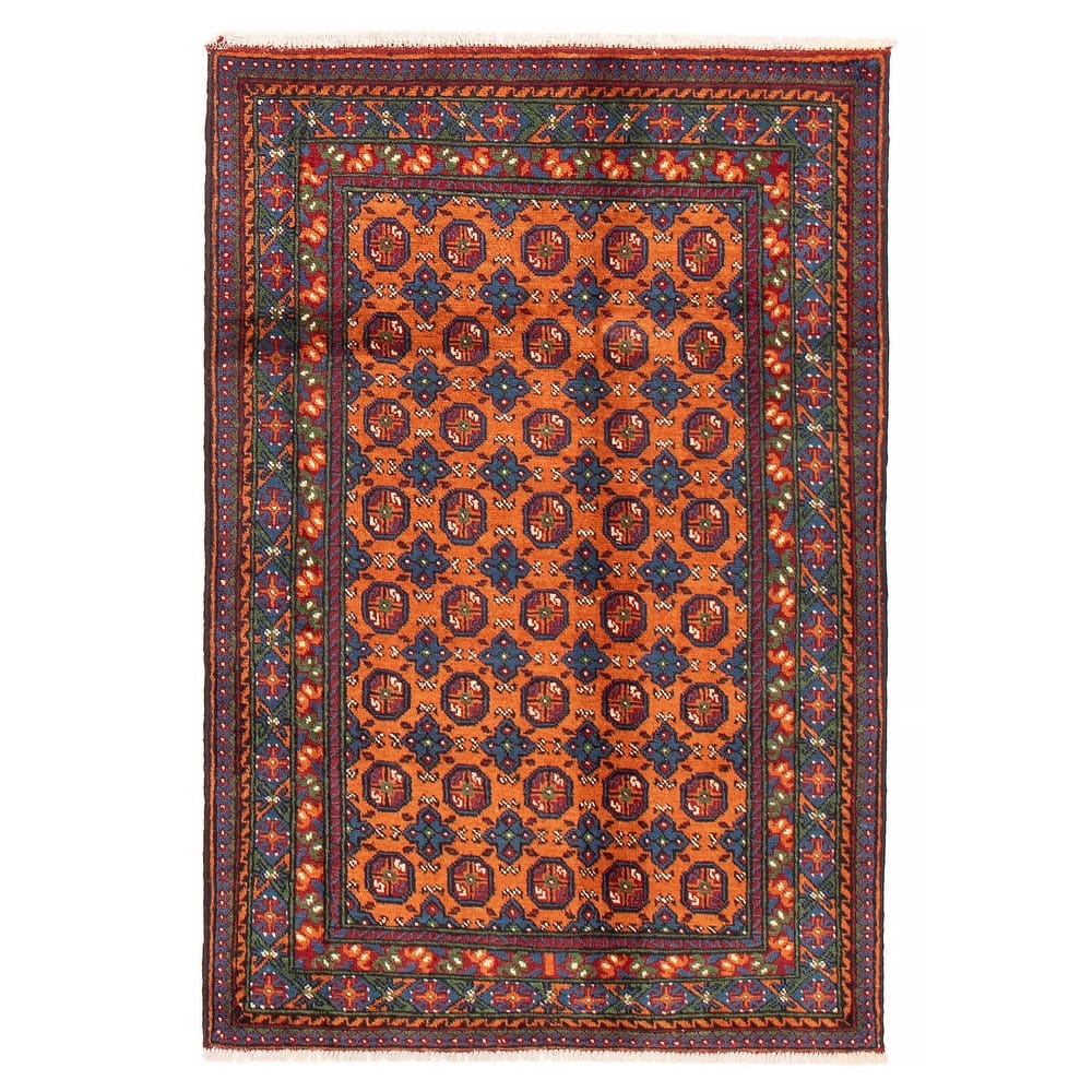 ECARPETGALLERY Hand-knotted Uzbek Kargahi Orange Wool Rug - 3'11 x 5'6
