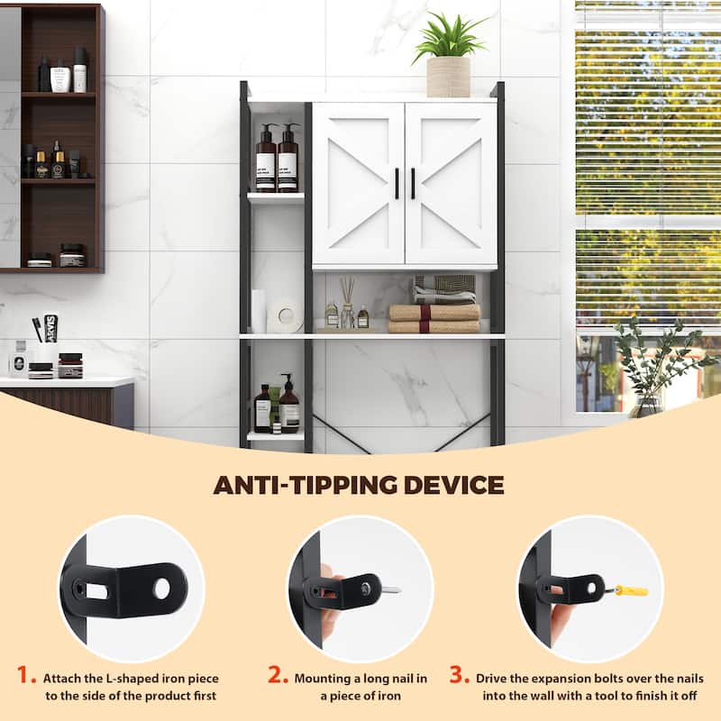 Over The Toilet Storage Cabinet Bathroom Organizer with Double Doors