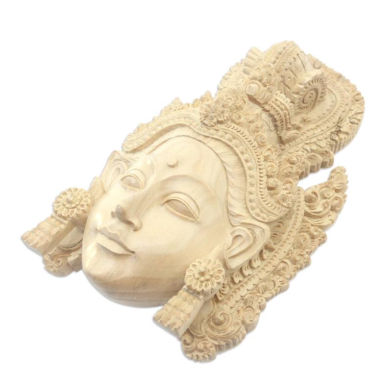 Novica Handmade Crowned Princess Sita Wood Mask