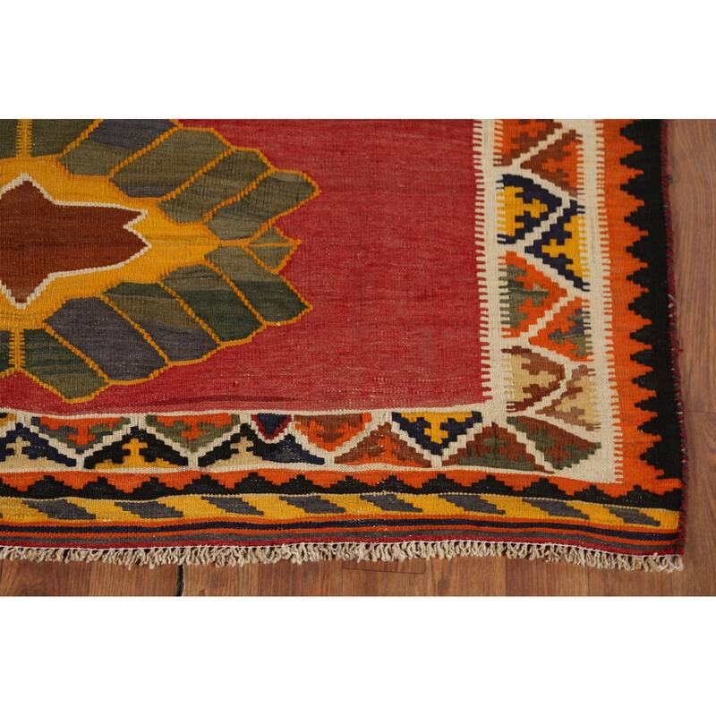 Vegetable Dye Kilim Qashqai Persian Antique Rug Hand-Woven Wool Carpet - 4'11"x 7'5"