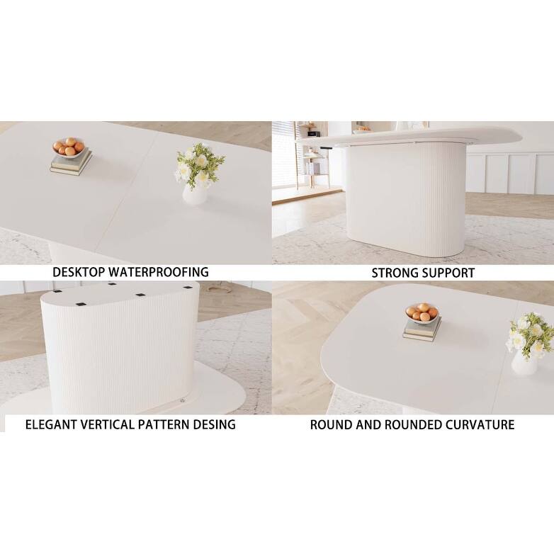 63" medieval modern cream style MDF dining table and PU dining chair set 6, Assemble Desktop and metal leg dining chair set