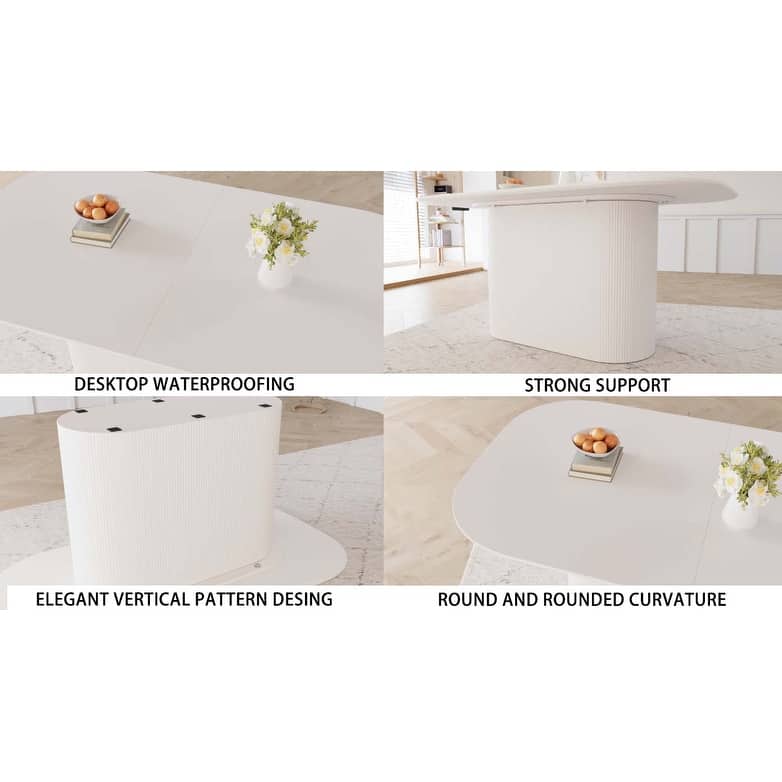 63-Inch MDF Modern Dining Table‌ – Stylish Design with Vertical Striped Legs, Thick Elegant Tabletop, Seats 4-8 People .