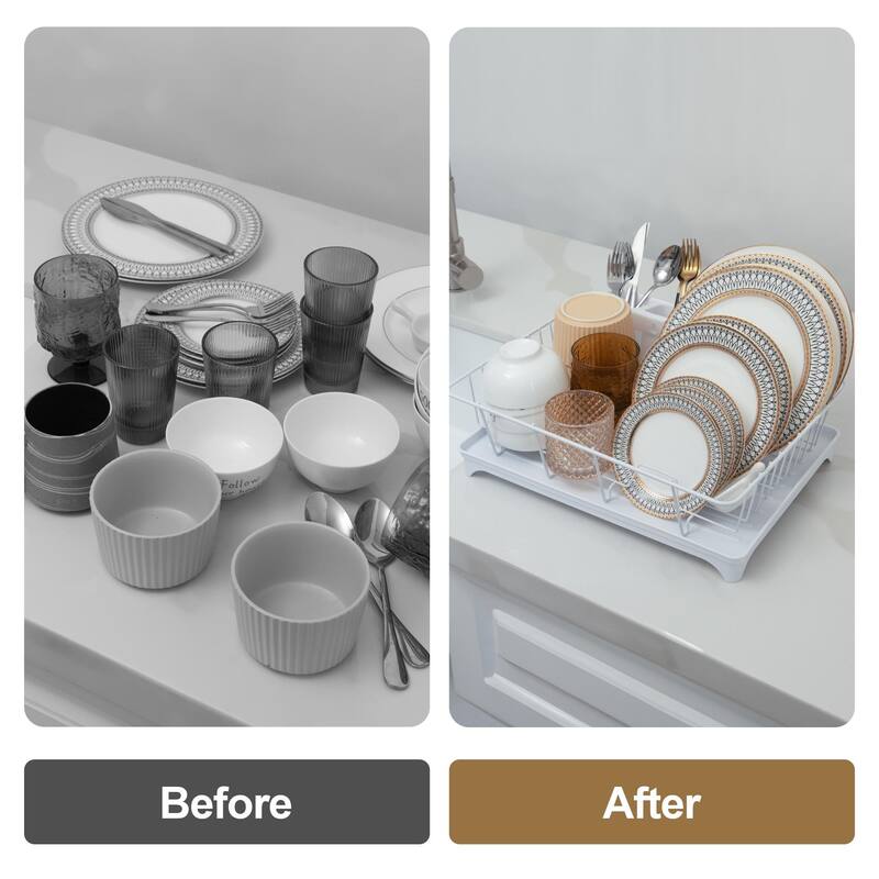 Dish Drying Rack with Utensil Holder, Kitchen Counter Dish Drainer Shelf - 5.1'' H X 16.5'' W X 11.8'' D