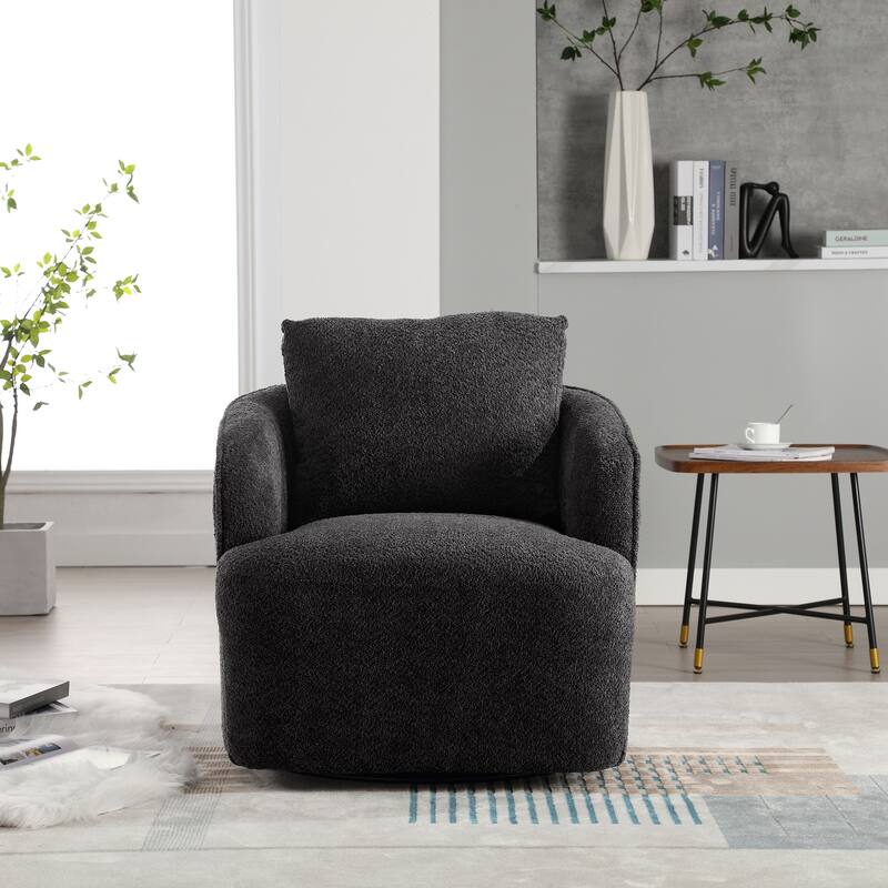 30.3" Boucle Upholstered Swivel Chair Barrel Accent Chair, 360° Swivel Club Chair, Comfy Round Lounge Armchair