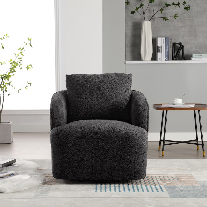 30.3"W Boucle Upholstered Swivel Accent Barrel Chair and Comfy Round Accent Single Sofa Chair