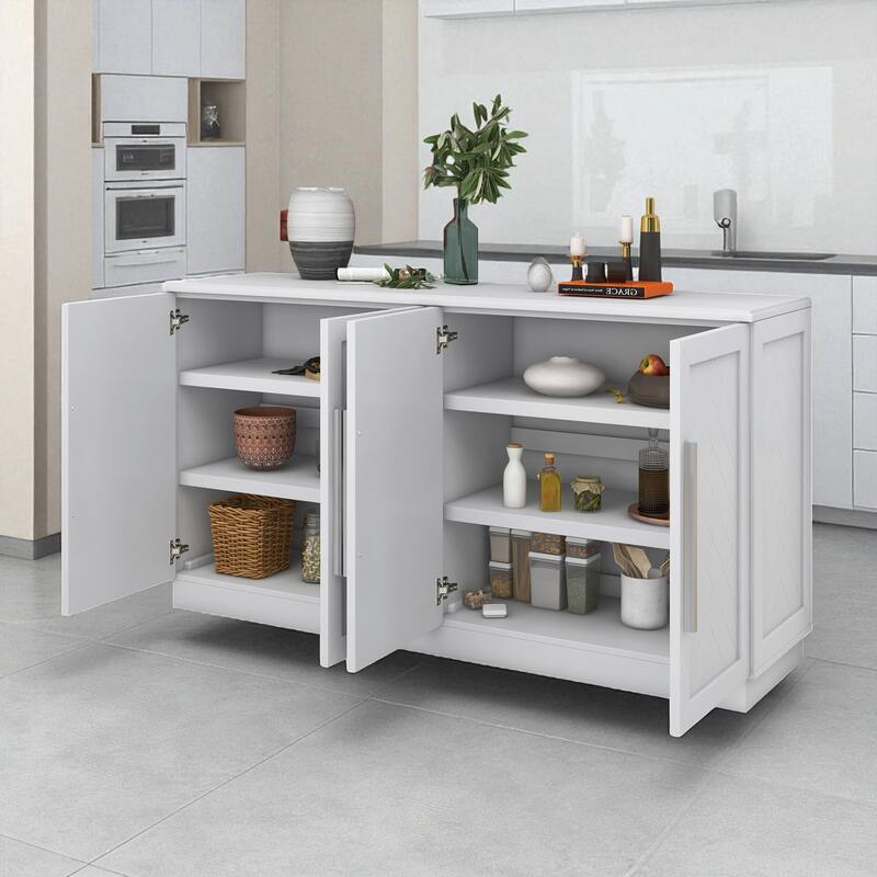 60" Buffet Sideboard Cabinet with Adjustable Shelves and Silver Handles, Storage Console for Kitchen or Dining Room