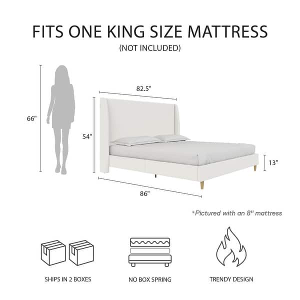 Mr. Kate Tess Upholstered Wingback Bed Frame, King, Ivory Linen