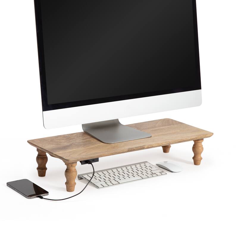 Jani Wood Monitor Stand Riser Desk - Ergonomic Design Stand, Desktop Organizer Table for Home, Office Workspace, Gaming Desk - Yellow