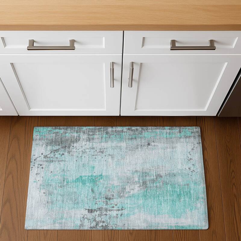 Premium Washable Super Soft Abstract Modern Mayfield Rug - 1'8" x 2'6" - Teal